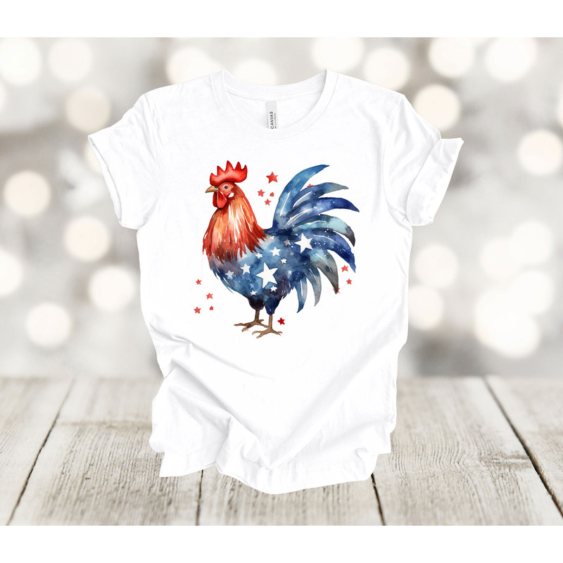 Independence Day Shirt, Red White And Blue Rooster, American Chicken, Premium Soft Unisex Shirt, Plus Sizes Available.jpg