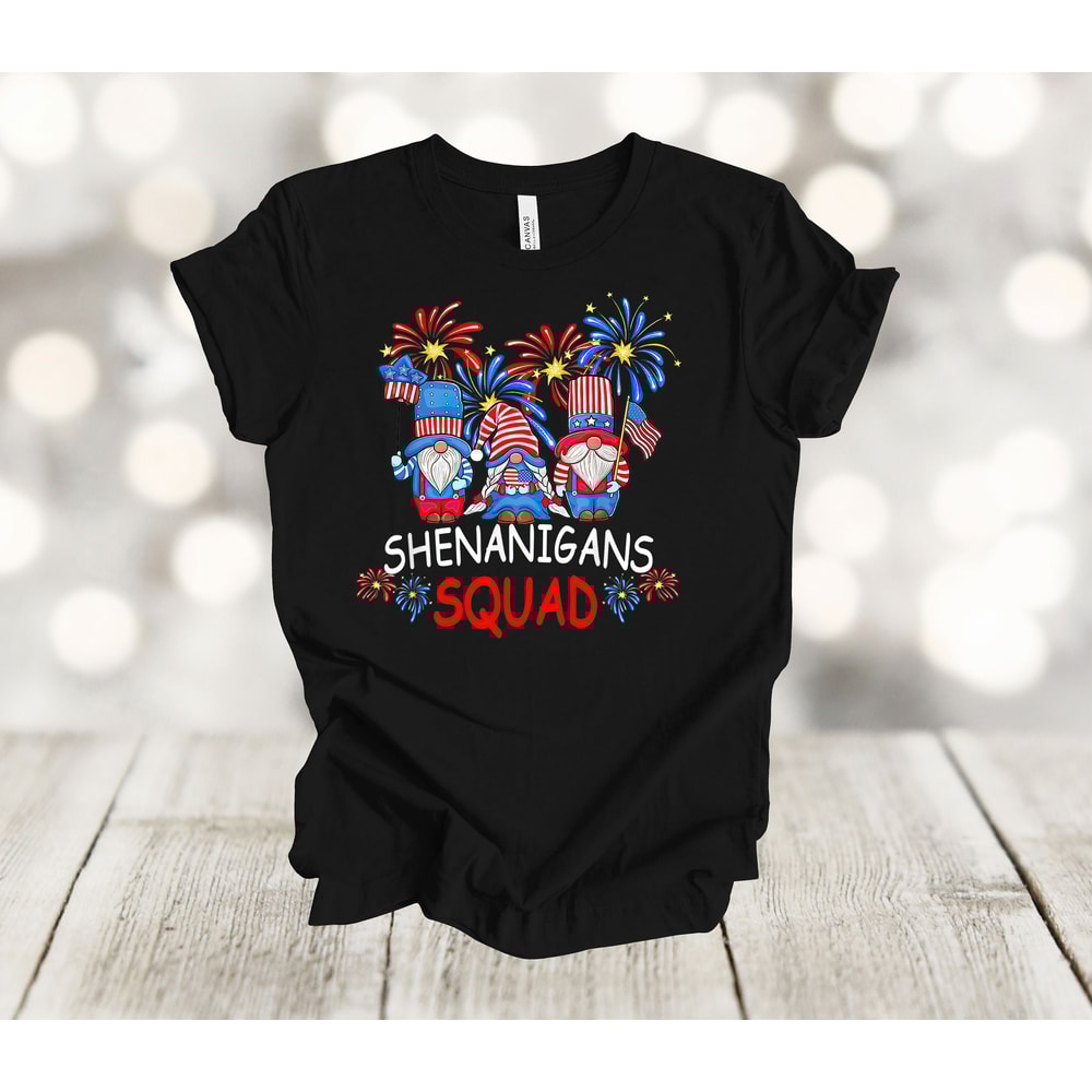 Independence Day Shirt, Shenanigans Squad, July 4 Gnomes, Patriotic, Red White And Blue, Premium Soft Unisex Shirt, Plus Sizes Available.jpg