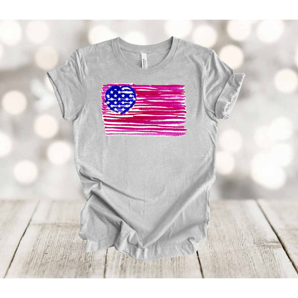 Independence Day, Hand Drawn Red White And Blue American Flag, Premium Soft Unisex Tee, Plus Sizes Available.jpg