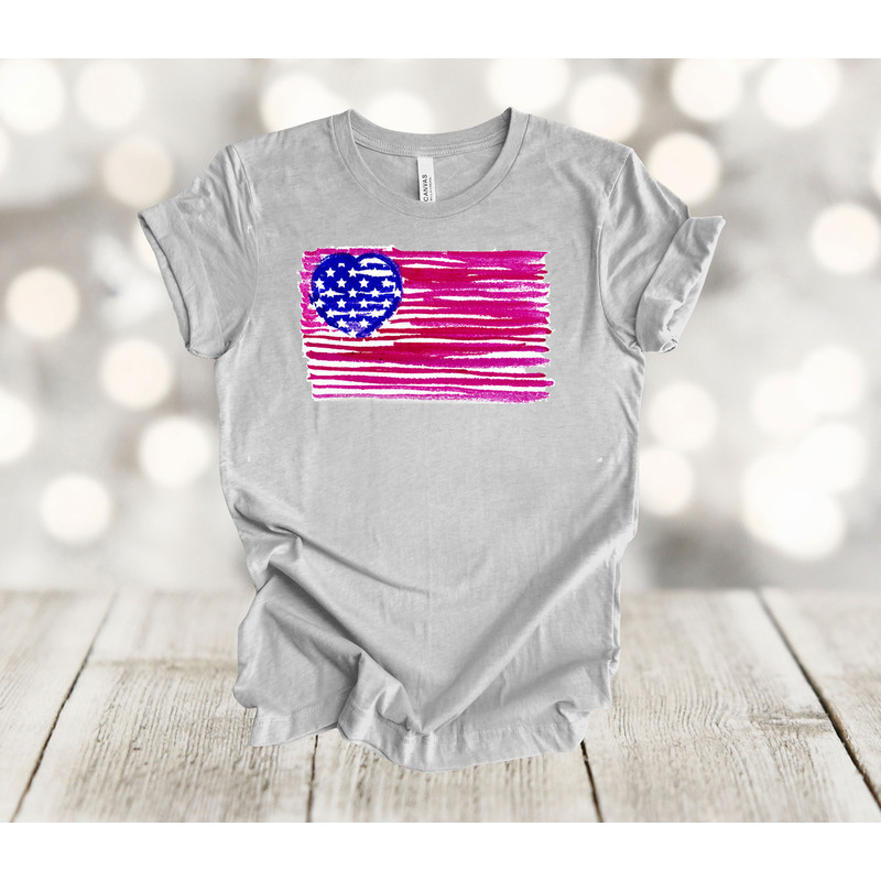 Independence Day, Hand Drawn Red White And Blue American Flag, Premium Soft Unisex Tee, Plus Sizes Available.jpg