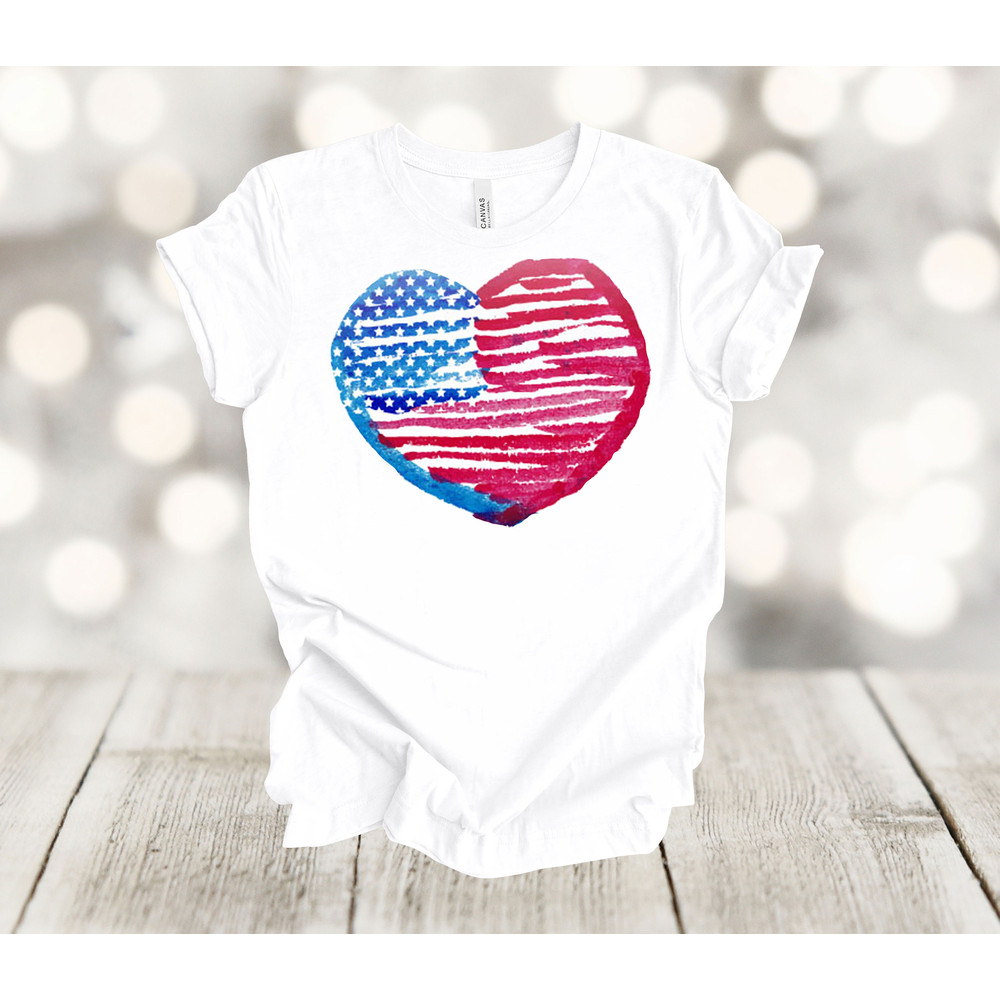 Independence Day, Hand Drawn Red White And Blue Heart, American Flag, Premium Soft Unisex Tee, Plus Sizes Available.jpg