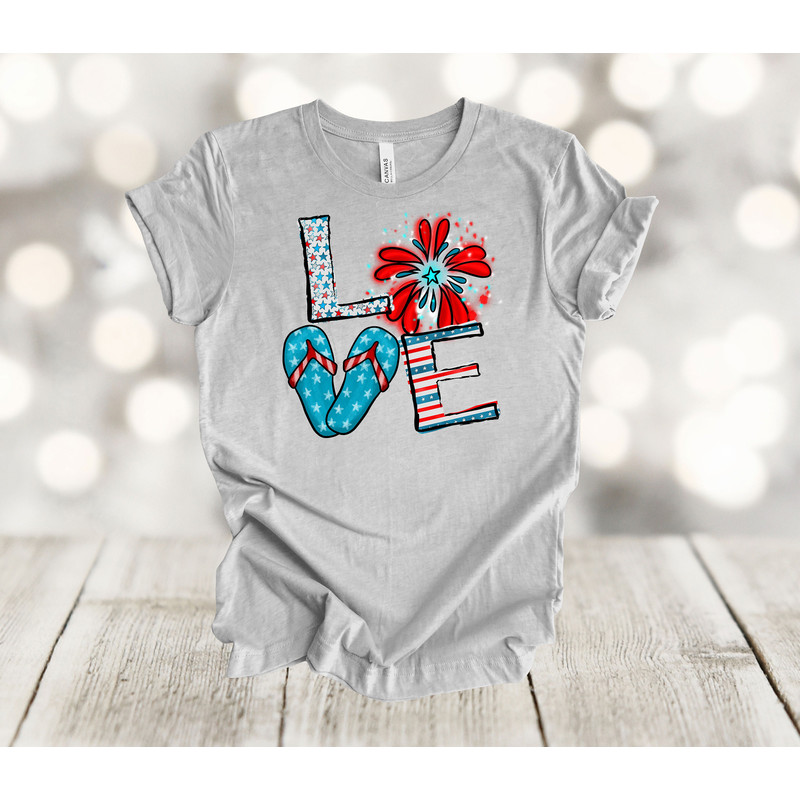 Independence Day, Love, Fireworks, Flip Flops, Freedom, Patriotic, American Flag, Premium Unisex Shirt, 2x, 3x, 4x, Plus Sizes Available.jpg
