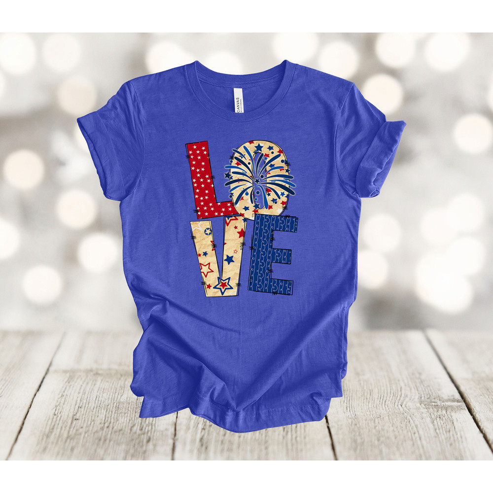 Independence Day, Love, Fireworks, Freedom, Patriotic, American Flag, Premium Unisex Shirt, 2x, 3x, 4x, Plus Sizes Available.jpg