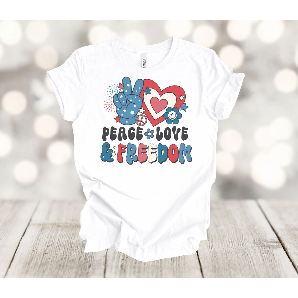 Independence Day, Peace Love & Freedom, 4th Of July, Summer Fun Tee, Premium Soft Tee, Plus Sizes Available 3x, 4x.jpg