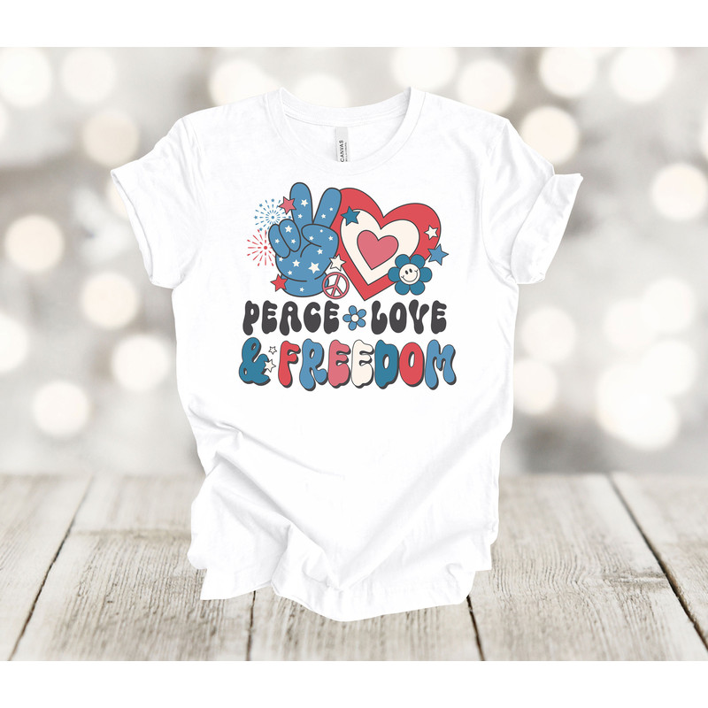 Independence Day, Peace Love & Freedom, 4th Of July, Summer Fun Tee, Premium Soft Tee, Plus Sizes Available 3x, 4x.jpg