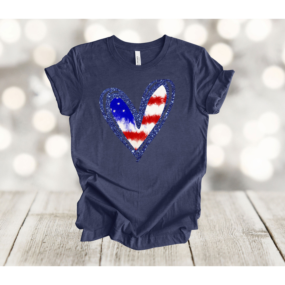 Independence Day, Red White And Blue Heart, Patriotic, American Flag, Premium Unisex Shirt, 2x, 3x, 4x, Plus Sizes Available.jpg