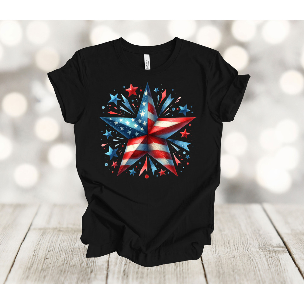 Independence Day, Red White And Blue Star, American Flag, Fireworks, Premium Unisex Tee, Plus Size 2x, 3x, 4x Available.jpg
