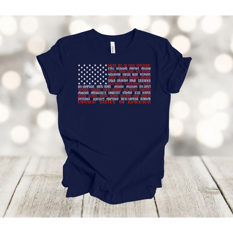 Independence Day, We Are All In This Together, State Names, USA, Patriotic Shirt, Premium Soft Unisex Tee, Plus Size 2x, 3x, 4x Available.jpg