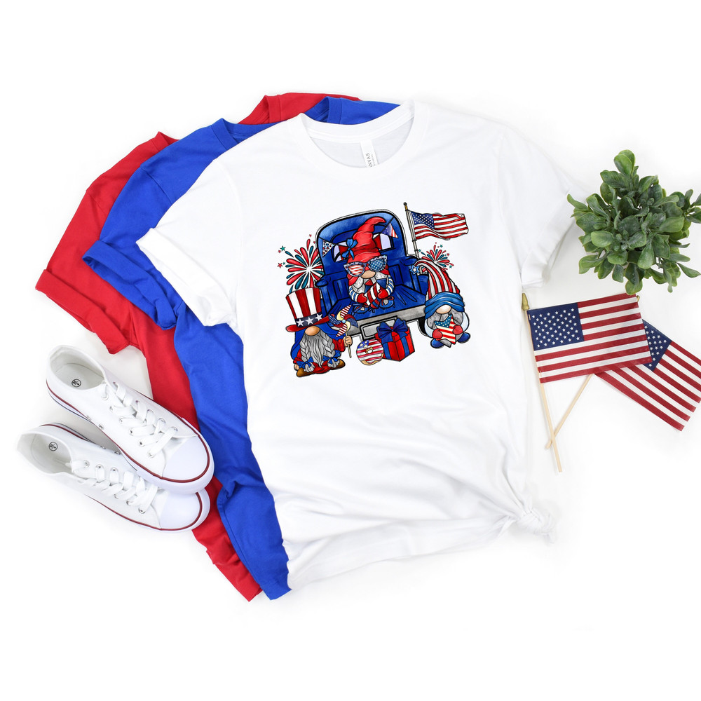 Truck and Gnomes Shirt, 4th of July Shirt, Independence Day Shirt, Memorial Shirt, Patriotic USA Gift, Gift for 4th of July Crew.jpg