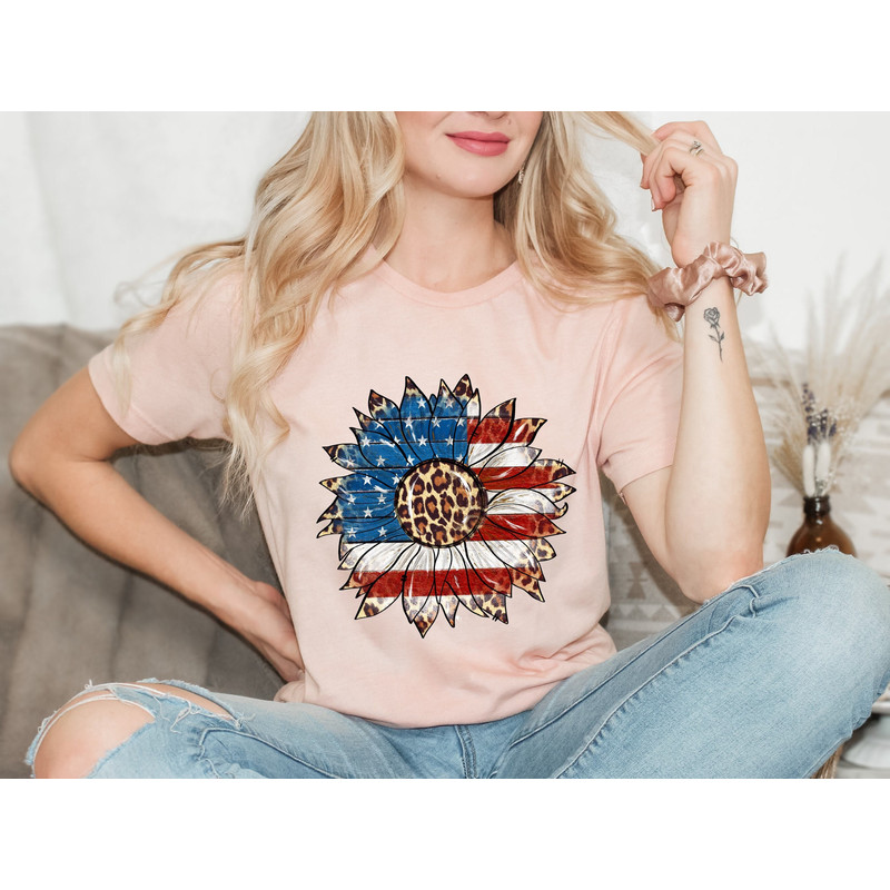 America Sunflower Shirt, USA Flag Flower Shirt, Gift For American, 4th Of July Flag Graphic T-Shirt, Freedom TShirt, Independence Shirt.jpg