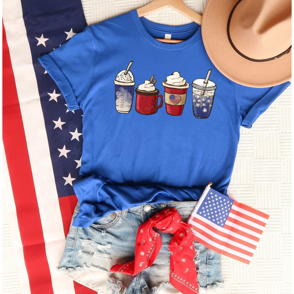 4th of July Coffee Shirt, Patriotic Tee, Fourth Of July, Independence Day Gift, Coffee Cup Tee, USA T-shirt, Cold Hot Brew Tee, USA Flag Tee.jpg