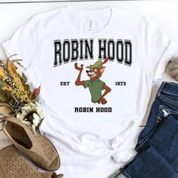 custom disney robin hood all characters shirt, lady marian prince john t-shirt, vintage robin hood est 1973 tee, disneyl