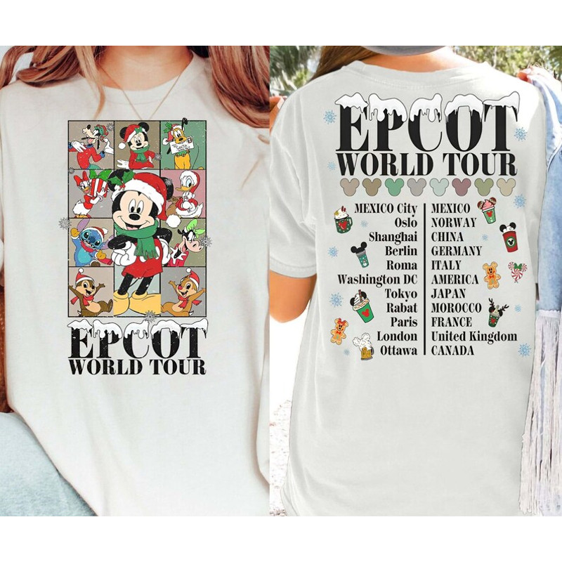 Disney Epcot World Tour Christmas 2 Sided Sweatshirt Mickey & Friends Christmas T-shirt Disney Christmas Trip Tee .jpg