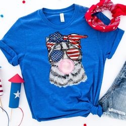 4th of july cat blowing bubblegum shirt, cat patriotic shirt, fourth of july shirts, independence day, 4th of july t-shi