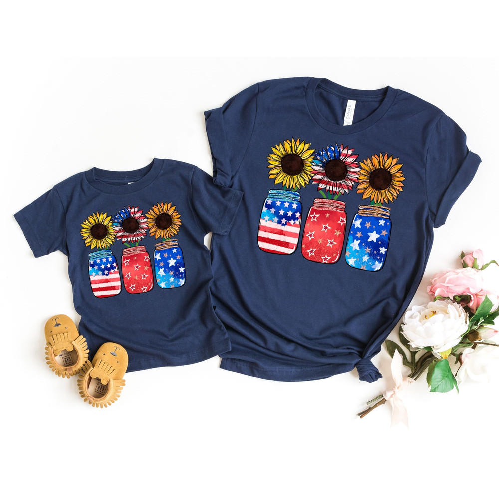 American Sunflowers Mama and Mini Shirts, Mom Daughter 4th of July Tees, Mommy and me Outfits, Matching 4th of July, America.jpg
