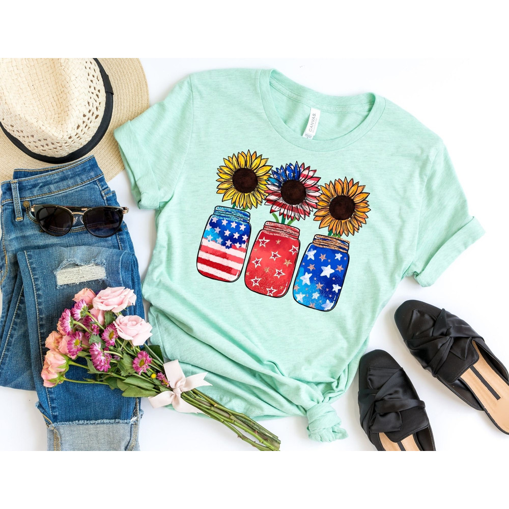 Mason Jar Sunflower Patriotic Shirt, Fourth of July Shirts, Independence Day Shirt, 4th of July T-Shirt, America Shirts.jpg