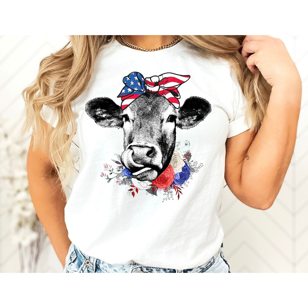 Patriotic Cow Shirt, Fourth of July Shirt, Patriotic Shirt, Independence Day, USA Shirt, Red White and Blue.jpg