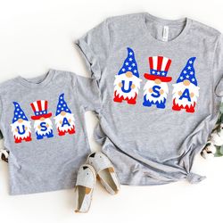usa gnomes mama and mini shirts, mom daughter 4th of july tees, mommy and me outfits, matching 4th of july, america