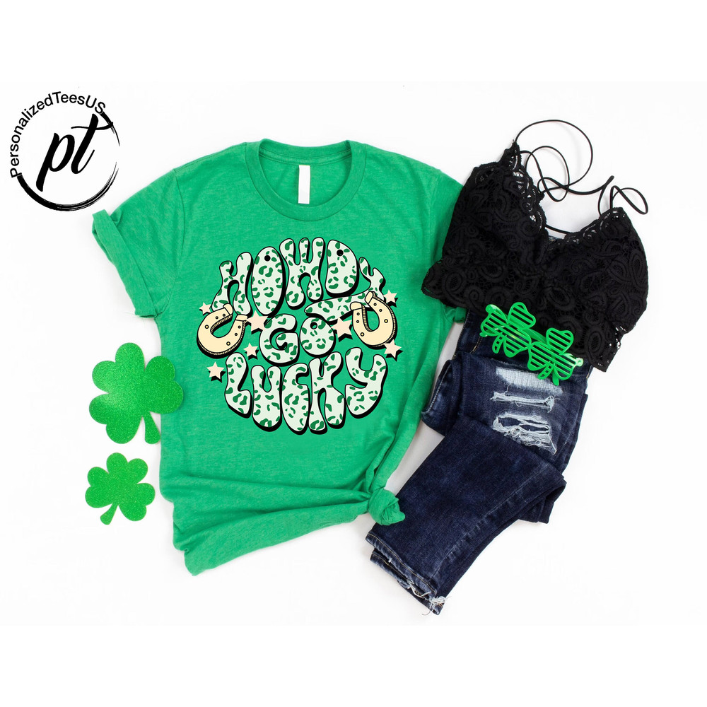 Cowboy St Patricks Day Shirt, Leopard Howdy Go Lucky Tshirt, Western St Patricks Gift Shirt, Retro St. Patty's Day Tee, Western Lucky Shirt.jpg