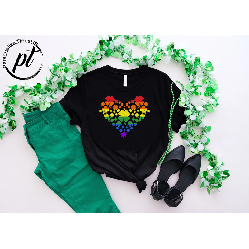 LGBTQ St Patrick's Day Shirt, Rainbow Four Leaf Clover Tshirt, Happy St Patrick's Day Shirt, Shamrock Tee, Rainbow Pride Gift, Lesbian Shirt.jpg
