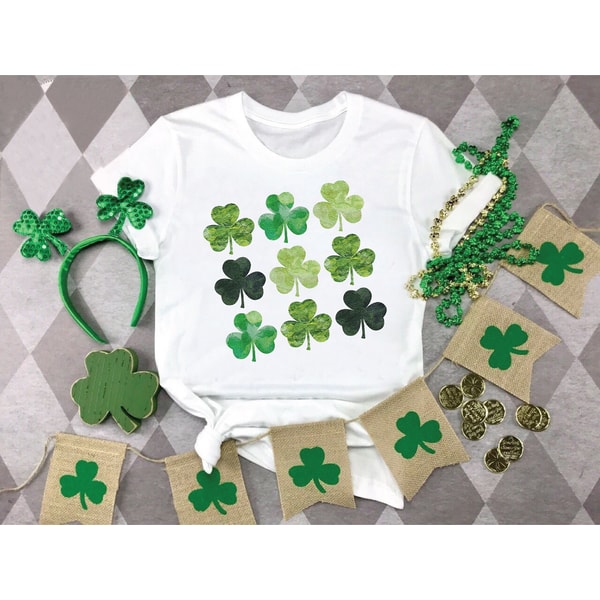Saint Patricks Day Clover Shirt, Watercolor Clovers Shirt, St. Patrick's Day Shirt, Gift For Irish Women, Shamrock Shirt, St Paddys Day Gift.jpg