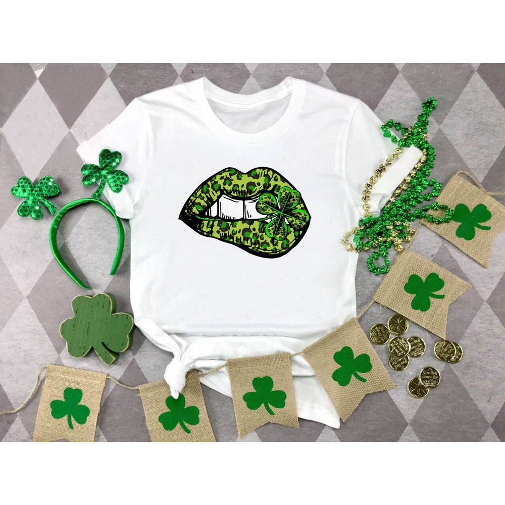 Shamrock Lips T-Shirt, Women's St Paddy's Day Shirt ,Leopard Lips Shirt, Irish Women Gift, Cute St Patrick's Day Shirt, Irish Kiss Shirt.jpg