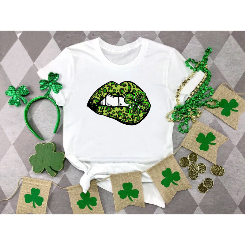Shamrock Lips T-Shirt, Women's St Paddy's Day Shirt ,Leopard Lips Shirt, Irish Women Gift, Cute St Patrick's Day Shirt, Irish Kiss Shirt.jpg