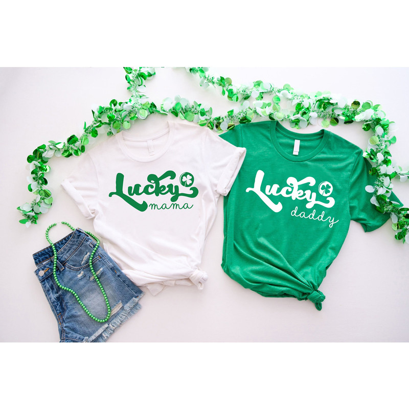 St Patrick's Day Mama Daddy Matching Tshirts, Lucky Mama Shirt, Lucky Daddy Tee, Saint Patricks Day Matching Tee, Irish Couple Outfit.jpg