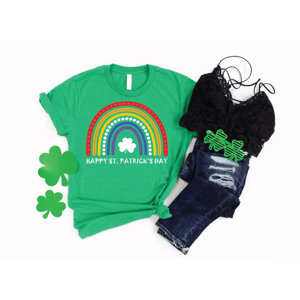 St Patricks Day Rainbow Shirt, Four Leaf Clover Shirt,Happy St Patrick's Day Shirt, Gift For Irish Women, Shamrock Shirt, St Paddys Day Gift.jpg