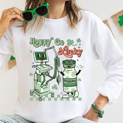 nurse shirts, happy go lucky nurse st patricks day shirt, icu nurse sweater, retro icu nurse, respiratory therapist pad