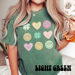comfort colors clover shamrock smile st patricks day shirt, cute st patricks day hearts tee, st pattys day, luck irish