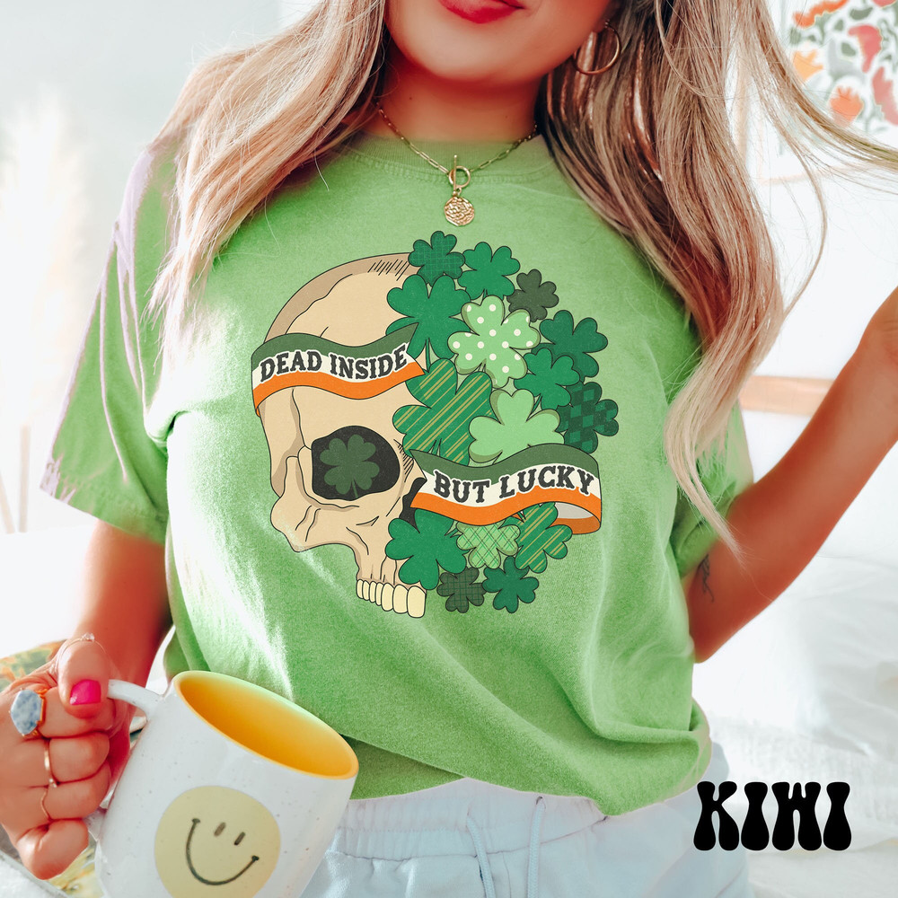 Comfort Colors Skeleton St. Patrick's Day Shirt, Dead Inside But Lucky Shirt, Western Cowboy St. Patricks Day Tee, Vintage Lucky Skull Shirt.jpg