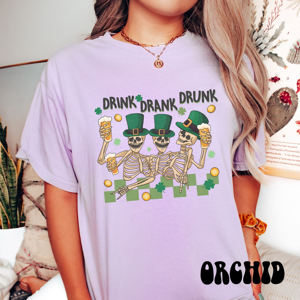 Comfort Colors Skeleton St. Patrick's Day Shirt, Drink Drank Drunk Shirt, Western Cowboy St. Patrick's Day Tee, Vintage Alcohol Skull Shirt.jpg