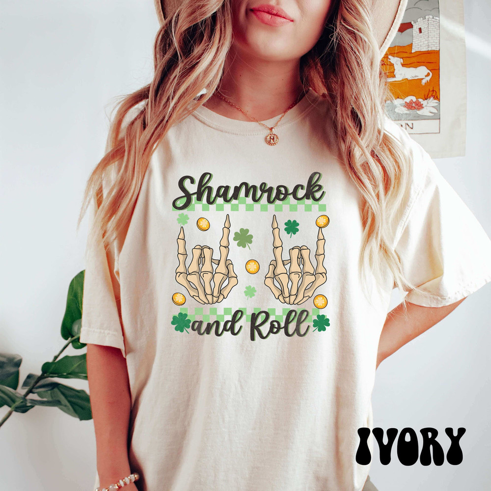 Comfort Colors Skeleton St. Patrick's Day Shirt, Shamrock & Roll Shirt, Western Cowboy St. Patrick's Day Tee, Vintage Party Skull Shirt.jpg