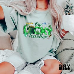 comfort colors teacher st patricks day shirt, one lucky teacher tee, st paddys day teaching crewneck, saint patricks day