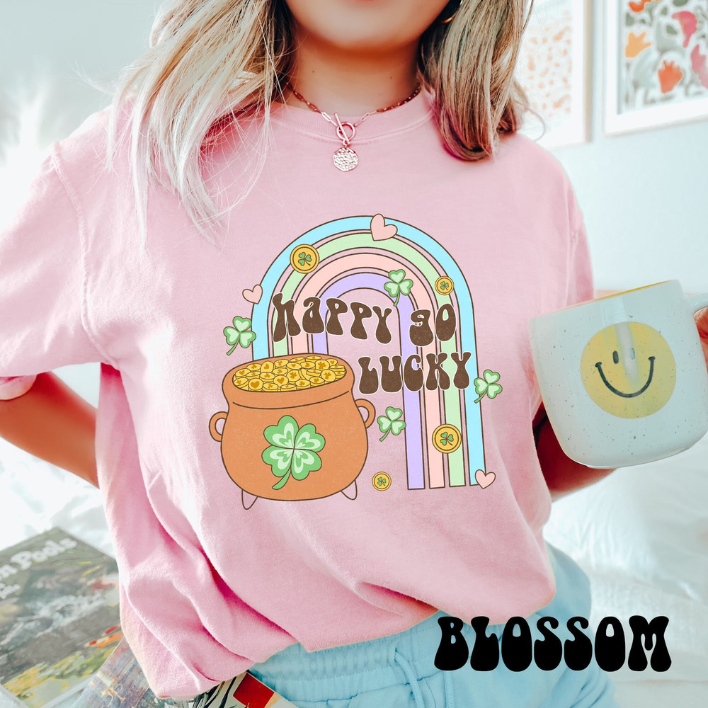 Happy Go Lucky Shirt, Comfort Colors Clover Shamrock Smile St. Patrick's Day Shirt, Cute St. Patrick's Day Tee, St. Patty's Day, Luck Irish.jpg