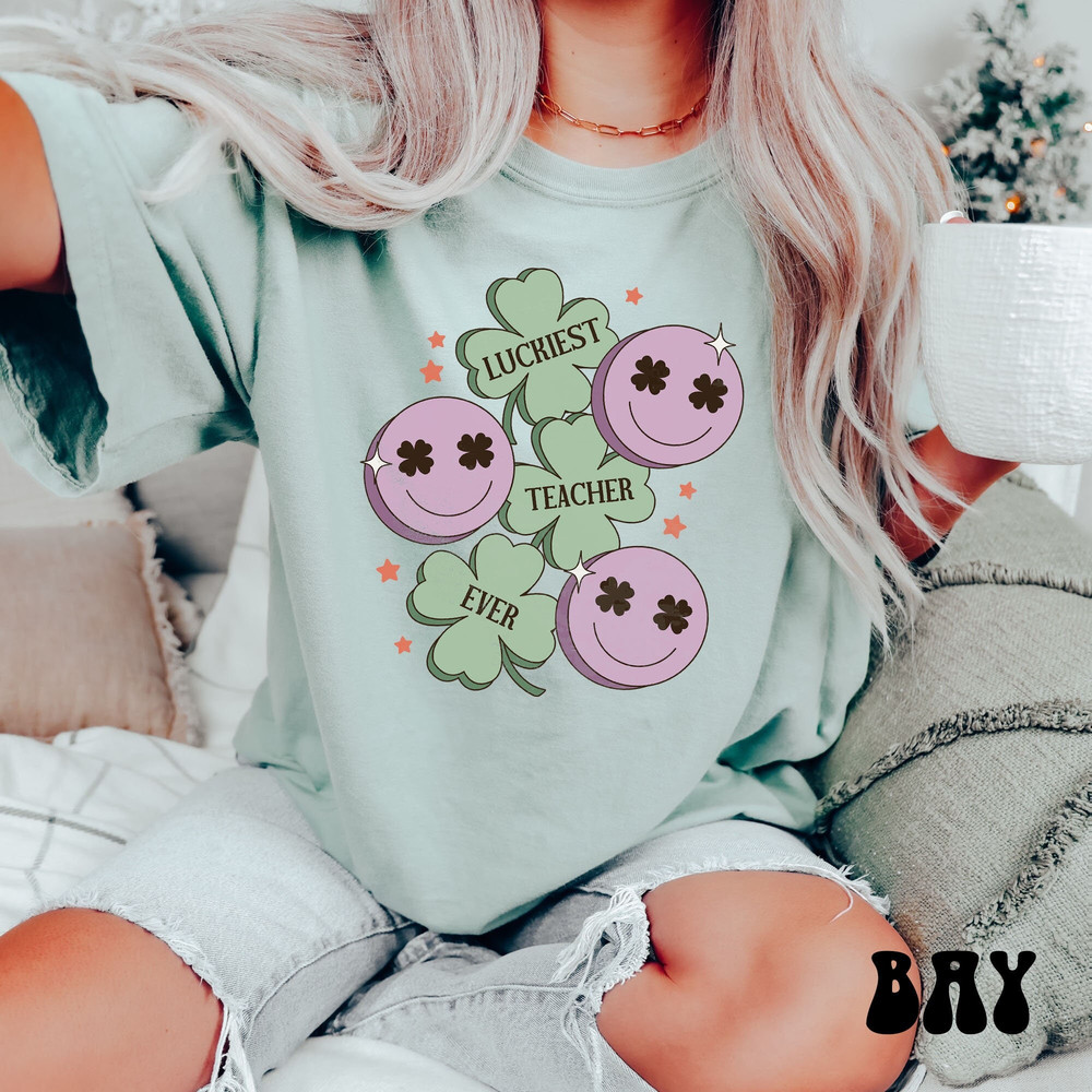 Luckiest Teacher Ever Shirt, Comfort Colors St. Patrick's Day Teacher Shirt, St. Paddy's Day Teaching Tee, Saint Patrick Lucky Teacher Crew.jpg