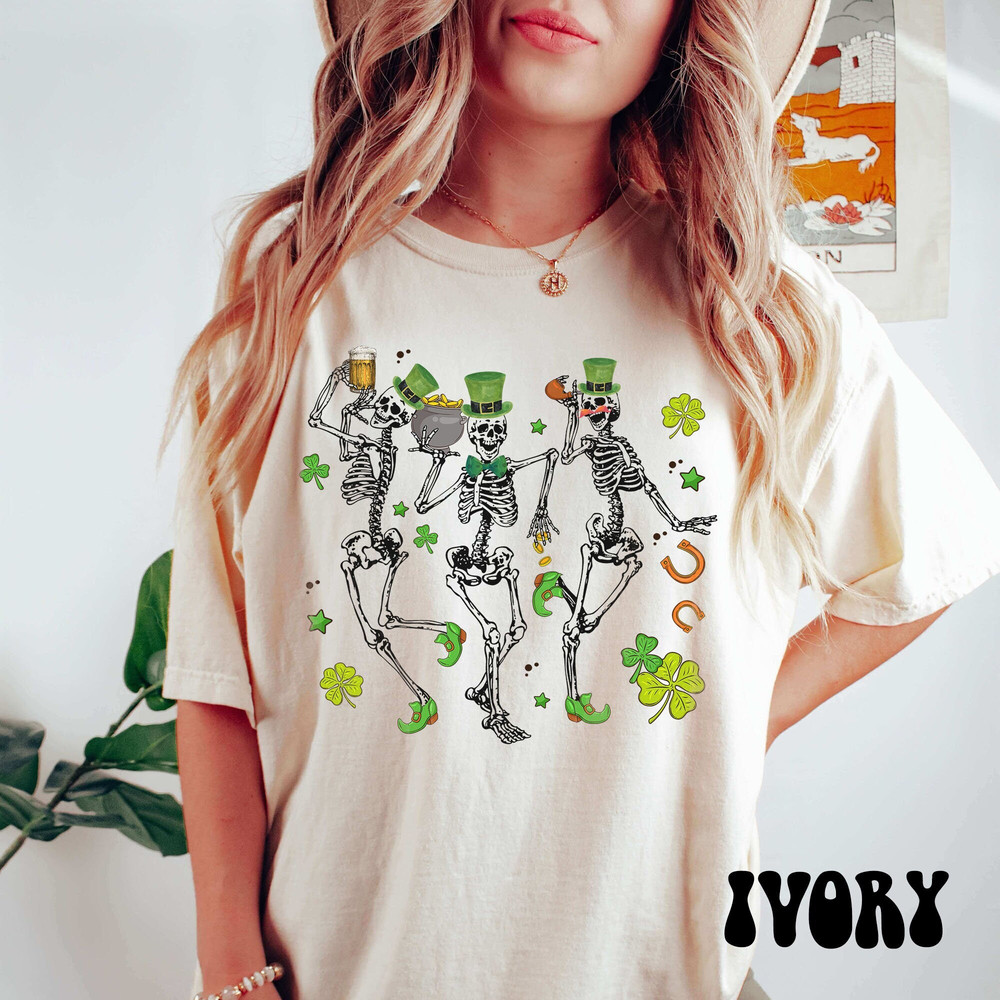 Shamrock Leopard Dancing Skeletons St Patrick's Day T-Shirt, Comfort Colors Vintage St Patricks Day Shirt, Cute St Paddys Tee, Gift For BFF.jpg