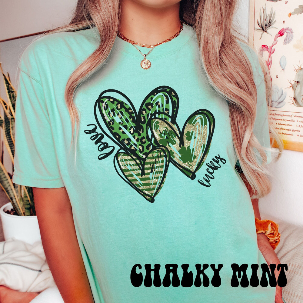 Shamrock Leopard Hearts St Patrick's Day T-Shirt, Comfort Colors Vintage St Patricks Day Shirt,Cute St Paddys Tee,Gift For BFF, Green Unisex.jpg