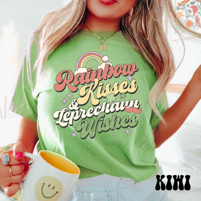 St. Patrick's Day Shirt, Comfort Colors Irish Tshirt, Womens Saint Patricks Day Tee, Womens,St Pattys Day Shirt Women, Rainbow Kisses Wishes.jpg