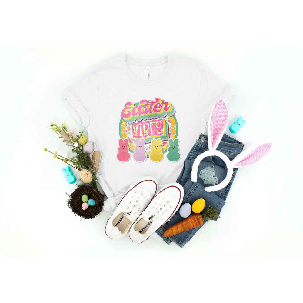 Easter Vibes Shirt, Easter Bunny Shirt, Retro Easter Shirt, Bunny Shirt, Cute Easter Kids Shirt, Family Matching Shirt, Easter Family Shirt.jpg