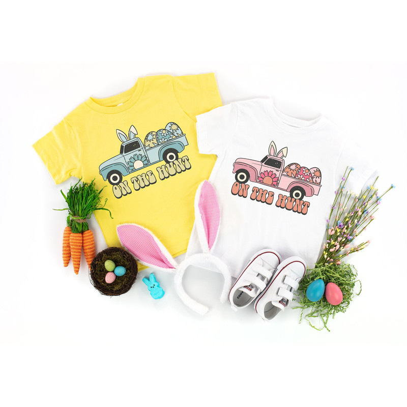 On The Hunt Truck Shirt, Easter Shirt, Easter Truck Shirt, Easter Truck Bunny Eggs Shirt, Easter Couple Shirt, Easter Family Matching Shirt.jpg