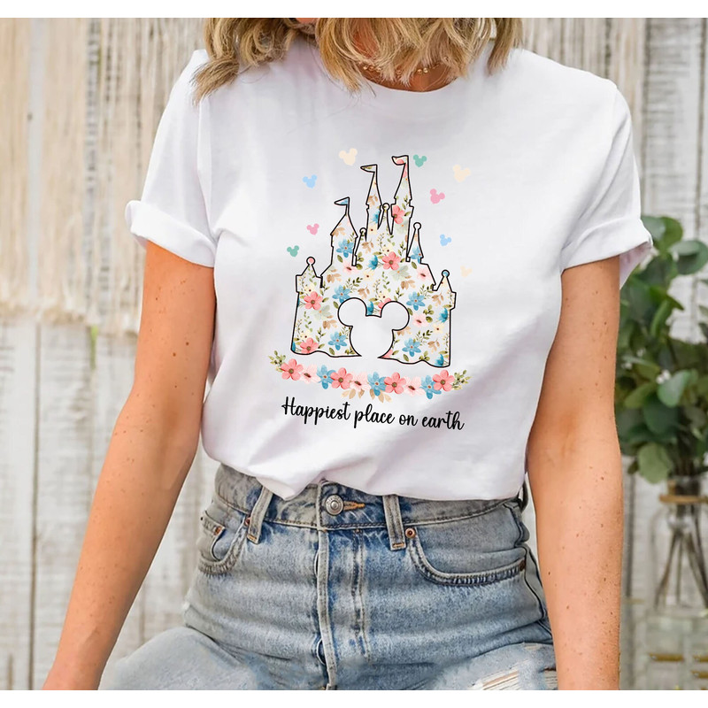 Disney Castle Floral Shirt, Vintage Disney Shirt, Happiest Place on Earth Shirt , Magic Kingdom Sweatshirt.jpg