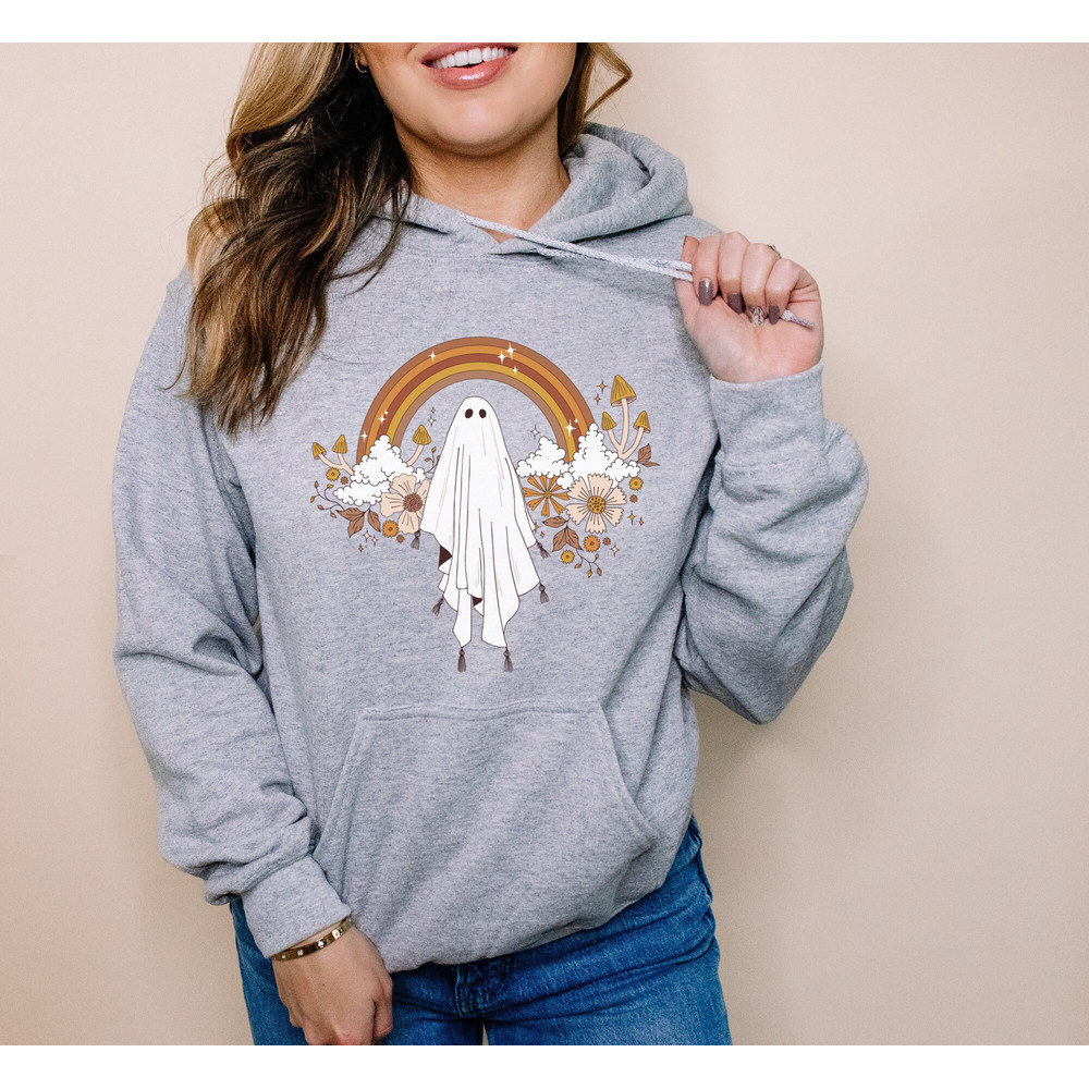 Floral Ghost Hoodie, Ghost Sweatshirt, Halloween Ghost Crewneck, Halloween Crewneck, Spooky Season Shirt, Boho Floral Sweatshirt Ghost Tee.jpg