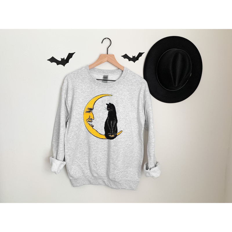 Halloween Vintage Sweatshirt, Black Cat Shirt, Spooky Moon Shirt, Cat Lover Tee, Happy Halloween Shirt, Halloween Gift, Women's Halloween.jpg
