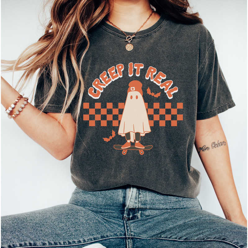 Retro Halloween Shirt, Comfort Colors Shirt, Creep It Reel shirt, Spooky Ghost tee, Halloween Ghost t-shirt, Vintage Halloween shirt.jpg