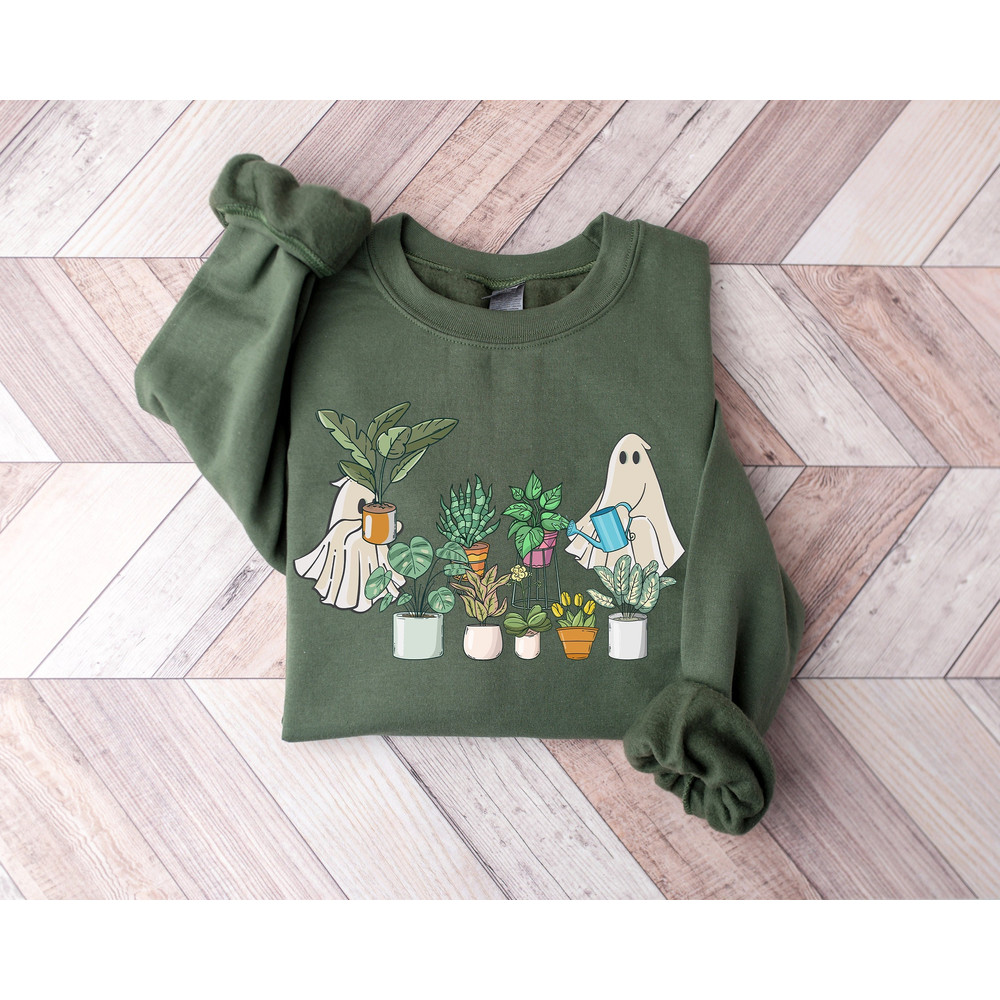 Cute Ghost Sweatshirt, Plant Lady Sweatshirt, Halloween Mom Sweater, Ghost Sweater, Plant Lover Gift, Funny Halloween, Fall Sweater.jpg