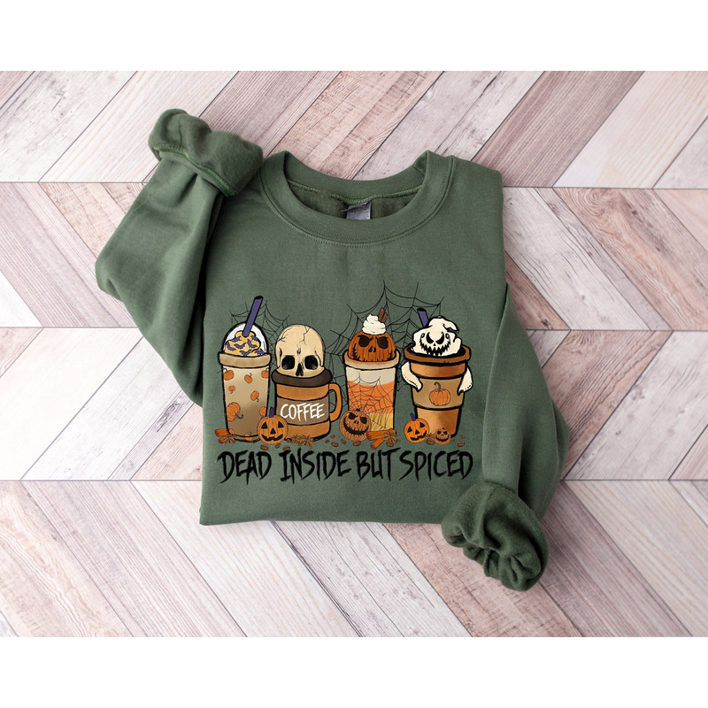 Dead Inside But Spiced Sweater, Fall Mom Sweatshirt, Funny Halloween Sweatshirt, Fall Tee, Pumpkin Spice Latte, Fall Coffee Shirt.jpg