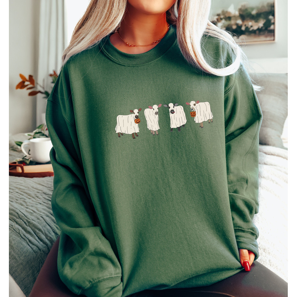 Halloween Ghost Cow Sweatshirt, Ghost Shirt, Cow Lover Gift, Funny Halloween, Fall Shirt, Halloween Sweater.jpg