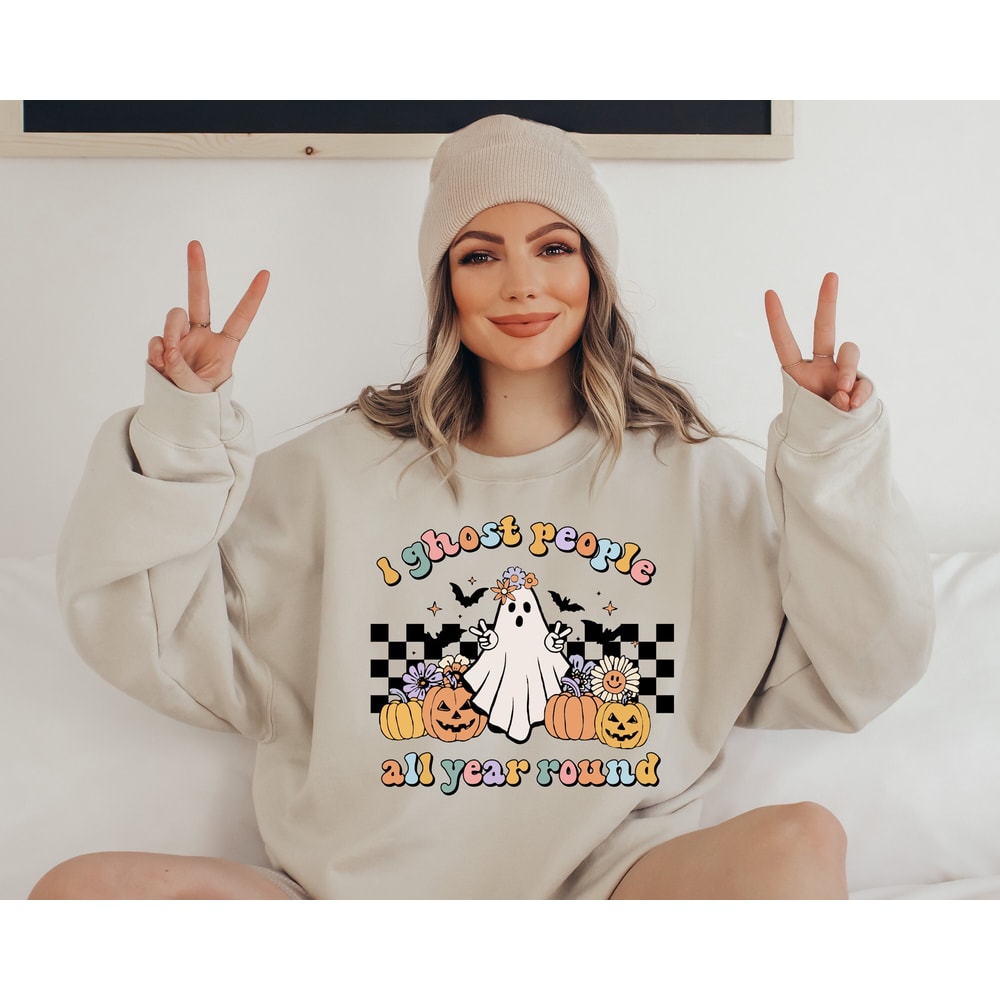 I Ghost People All Year Round Sweatshirt, Ghost Halloween Sweater, Retro Halloween Sweatshirt, Retro Ghost Hoodie.jpg